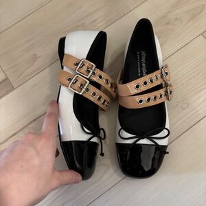 Jeffrey Campbell for Anthropologie Balletic Ballet Flats Black White Patent 8.5